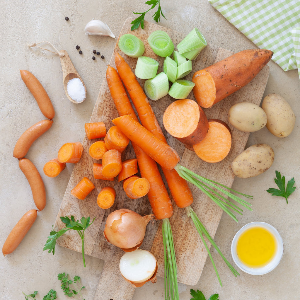 TellerRebellen - Karotten Lotte - Bio Karotten-Kartoffeleintopf mit Würstchen - Zutaten Bio