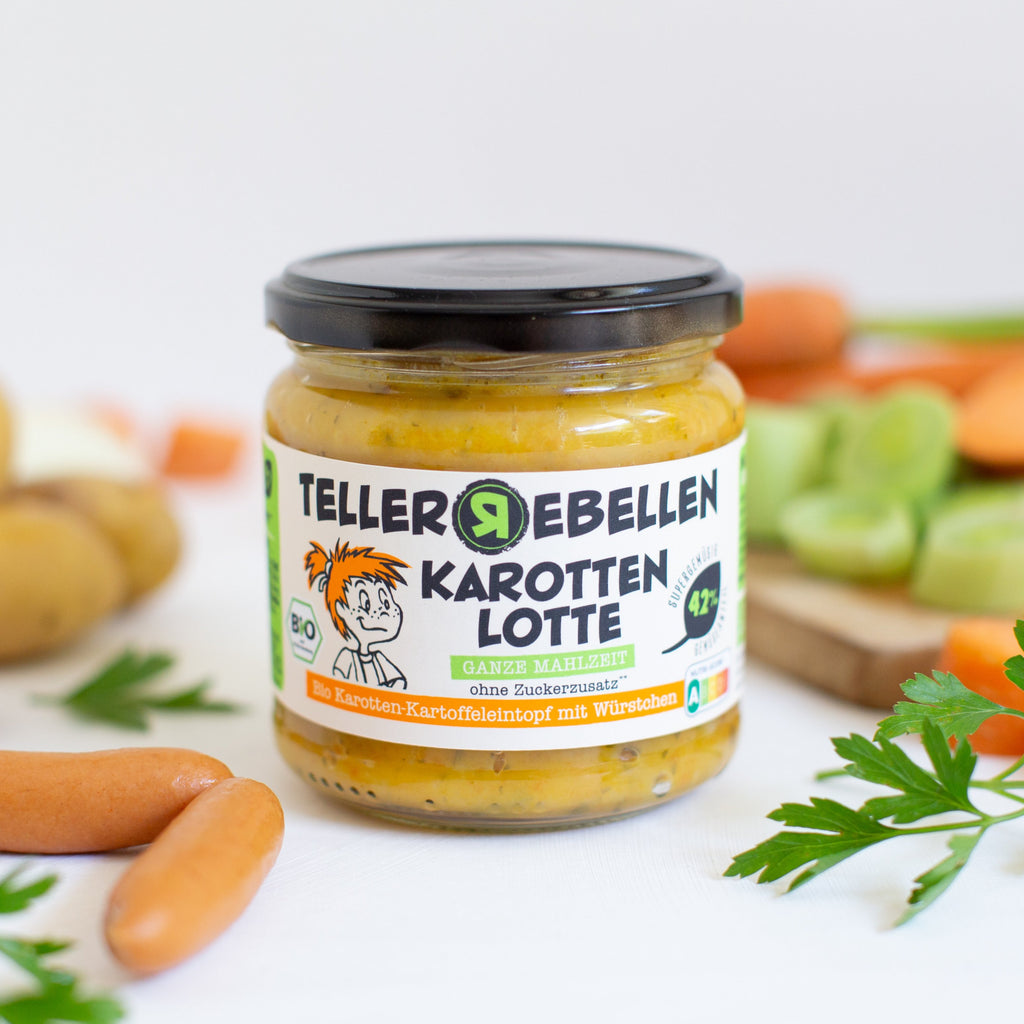 TellerRebellen - Karotten Lotte - Bio Karotten-Kartoffeleintopf mit Würstchen - Produktabbildung